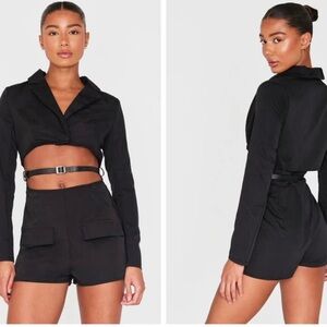 Black Cropped Long Sleeve Romper
